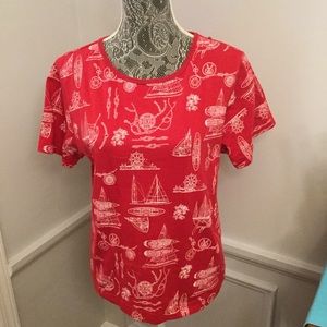 RED KNIT TOP WITH WHITE NAUTICAL DESIGNS 🌻